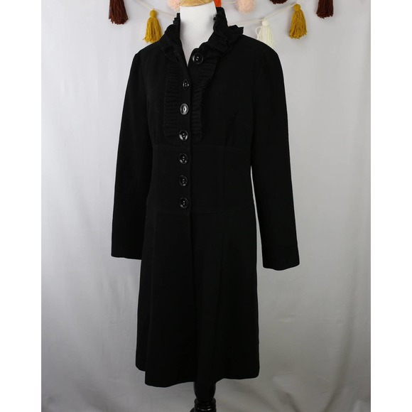 Spiegel Black Wool Ruffle Coat 8 - Picture 1 of 5